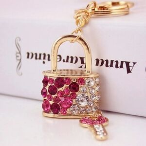 Fashion Bling Crystal Lock & Key Bag Charm